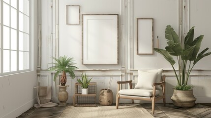 Fototapeta premium Frame in Farmhouse Room Interior Background