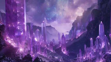Purple crystal landscape - obrazy, fototapety, plakaty