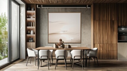 Dining Room Wall Poster Rendering in Contemporary Interior