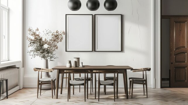 Render of dining room wall poster using frame in ISO A paper size