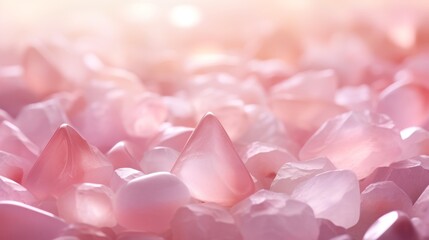 Healing crystals and smooth stones on a soft pink abstract background, creating a visually soothing spa environment, in stunning 4k clarity - obrazy, fototapety, plakaty