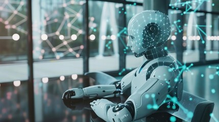 AI thinking and machine learning robot humanoid rendering - obrazy, fototapety, plakaty
