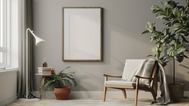 Render of frame against cozy home interior background