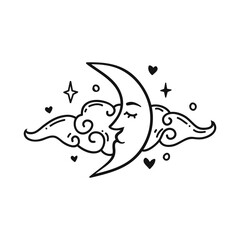 Moon doodle logo. Bohemian hand drawing, esoteric sketch. Vector illustration - 786391775