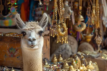 Raamstickers lama in the market in Peru © agrus_aiart