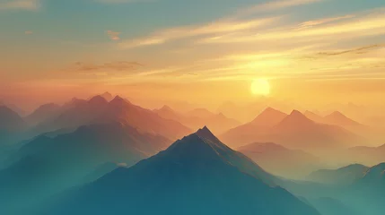 Fototapete Rund landscape sunrise in the mountains © yy