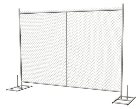 3D Chain Link Panel: This 3D illustration features a chain-link fence panel in a versatile, transparent background. Ideal for showcasing temporary construction fencing solutions.