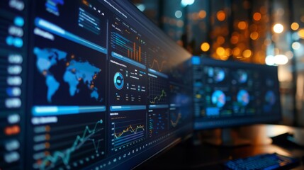 Modern Data Center Monitors Displaying Real-time Analytics