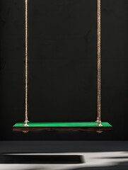 Green swing in a minimalist setting with dark background. Ideal for modern product displays and contemporary marketing.