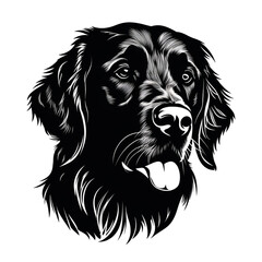 Obraz premium Golden retriever face silhouette, solid black, illustrator, no color, white background сreated with Generative Ai