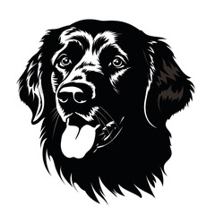 Obraz premium Golden retriever face silhouette, solid black, illustrator, no color, white background сreated with Generative Ai