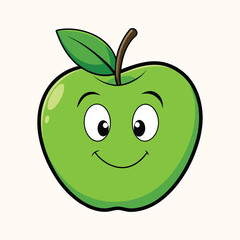 Green Apple retro funky cartoon character. smile face, Groovy summer vector illustration.
