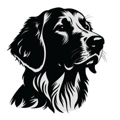 Golden retriever face silhouette, solid black, illustrator, no color, white background сreated with Generative Ai