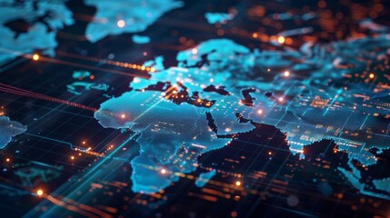 Digital Map Projection Highlighting Global Connectivity