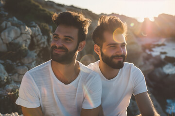 Portrait Photo of a Gay Couple, Generative AI - obrazy, fototapety, plakaty
