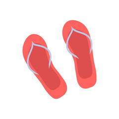 Plastic flip-flops beach accessories isolated, vacations concept. red color