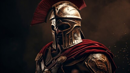  A man wearing a helmet and a red cape stands confidently in the scene. He appears strong and determined, ready for action in his bold attire.