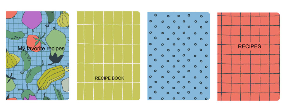Cover page vector templates for recipe books based on seamless patterns with hand drawn apples, pears, plums. Cookery books cover layout. Healthy fruit, vegan food concept