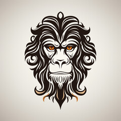 Obraz premium Geometric tattoo style, minimalistic continuous line design of monkey, white background сreated with Generative Ai