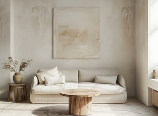 Beige living room interior with designed armchair