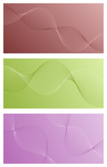 Set of abstract backgrounds with waves for banner. Medium banner size. Vector background with lines. Element for design. Brochure, booklet. Red, green, purple