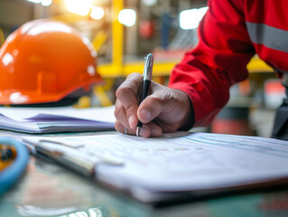 A safety engineer is inspecting and preparing a safety report in the manufacturing industry.