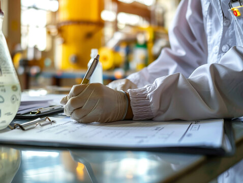 A safety engineer is inspecting and preparing a safety report in the manufacturing industry.