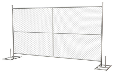 Clear Security Panel: This 3D illustration of a chain-link fence panel features a transparent background for versatile design integration. Perfect for showcasing temporary construction security.