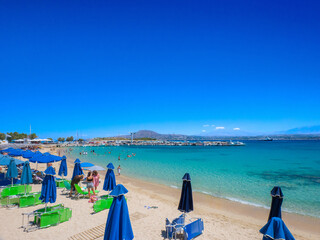 Calm resort beach with clear water (Marathi Beach, Crete, Greece) - obrazy, fototapety, plakaty