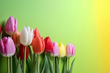 bouquet of tulips on a green background made by midjourney