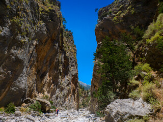 Gorge in midsummer when the river water has dried up (Samaria Gorge, Crete, Greece)