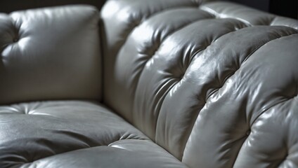 Fototapeta na wymiar White Leather Couch Close-up.