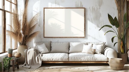 mock up poster frame in modern interior background, living room, Scandinavian style,Mockup frame in farmhouse living room interior