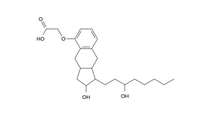 treprostinil molecule, structural chemical formula, ball-and-stick model, isolated image vasodilator