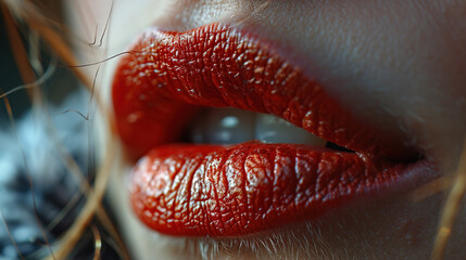 Beautiful Dark Red Women Lips With Red Lipstick