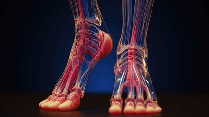 3D illustration of the human foot, detailing bones, joints, and muscles, used in podiatry and sports medicine, 3D Illustration - obrazy, fototapety, plakaty