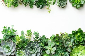 succulent plants on white background fresh green website banner with copy space