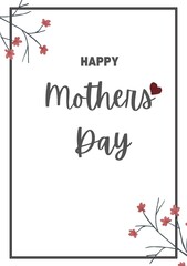 Floral border, minimal boho style, elegant Mothers' day template for greeting cards, posters, social media.