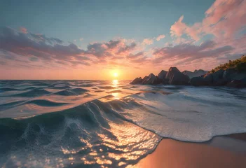 Fototapeten landscape with sea sunset on beach © muhammad