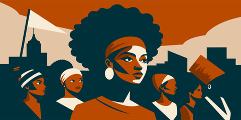 Pride african womans for black history month or juneteenth. Stylized vector female banner symbolizing diversity and heritage