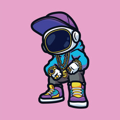 Vector Hip Hop Astronaut Cute Cartoon Illustration