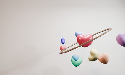 3D colorful heart with glossy golden ring and gradient background , useful for advertisement, banner, website, social media promotion. Concept art is related to love, pride month, lgbt community, care