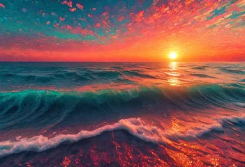 Tableaux ronds sur plexiglas Corail landscape with sea sunset on beach