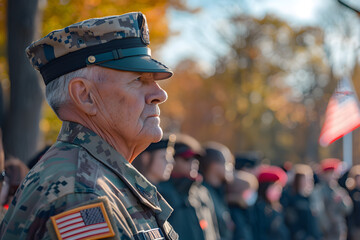 A vibrant and patriotic Veterans Day celebration, honoring and expressing gratitude to the veterans for their selfless service and sacrifice. - obrazy, fototapety, plakaty