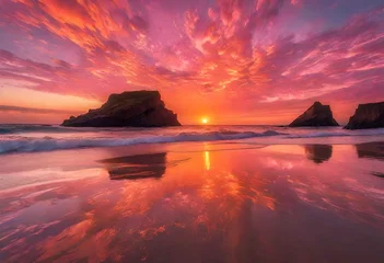 Selbstklebende Fototapeten landscape with sea sunset on beach © muhammad