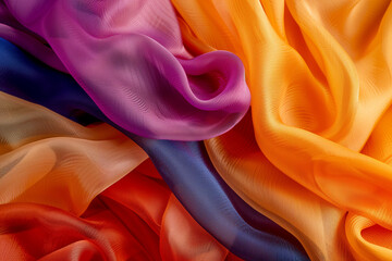 background with colorful fabrics at market. top view