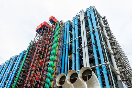 Centre Pompidou (or Beaubourg), colorful inside-out modern architecture by Renzo Piano and Richard Rogers in Paris Frence