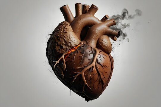 Human heart with cigarette and smoke generative AI