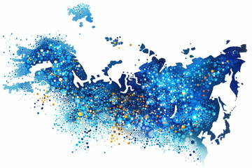 Dive into the elegance of a vector map of Russia, depicted as sparkling blue dots isolated on white. AI generative design offering a modern geographic representation.