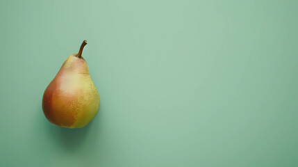 A ripe and succulent pear rests elegantly atop a verdant green backdrop, enticing with its luscious promise of crisp sweetness